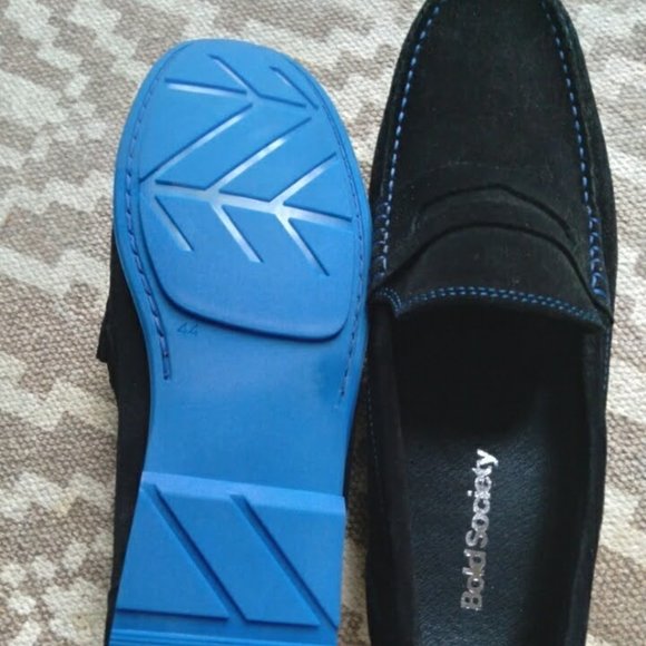 New Bold Society Men\'s Black Italian Handmade Suede Loafers w/Blue Soles Size 11 main image 6